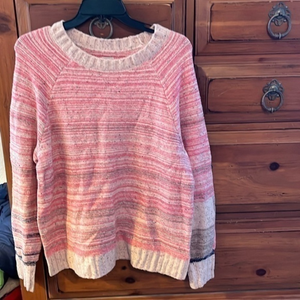Nic+Zoe Women’s Pink And Cream Crewneck Sweater Size Large NWT